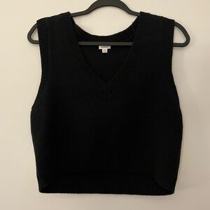 Garage Black Ribbed Knit V-Neck Vest